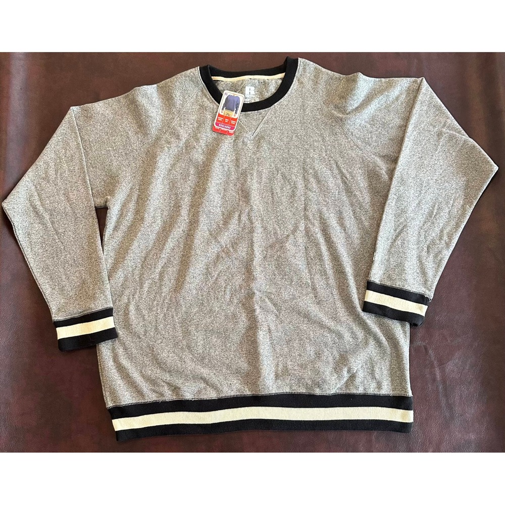 Russell Athletic Mens Grey Heather Striped Trim Crewneck Sweatshirt 3XL NWT